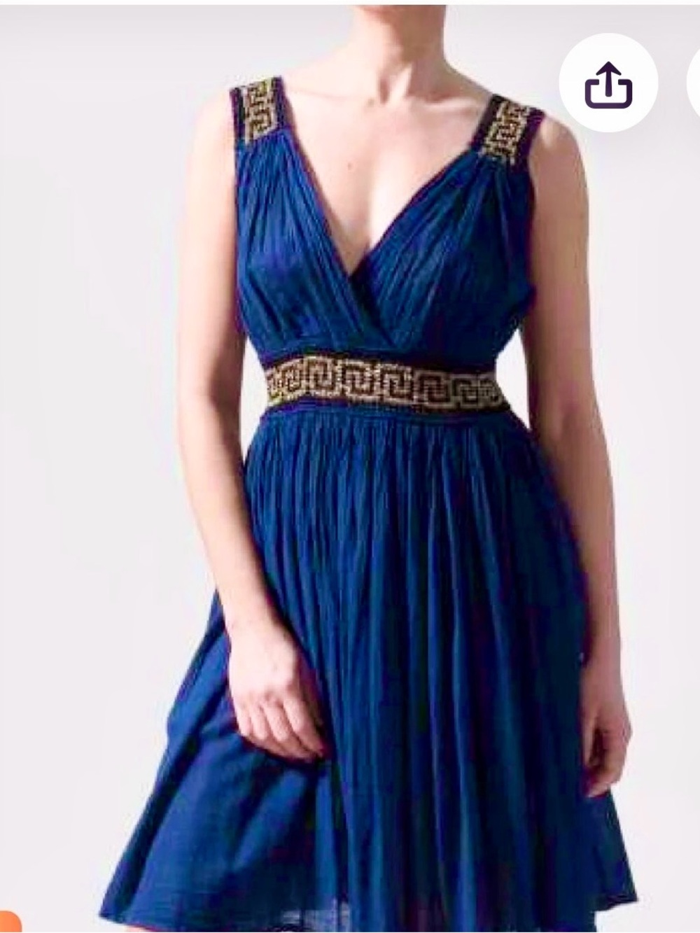 Grecian blue and metrical gold style dress- purchased in Greece